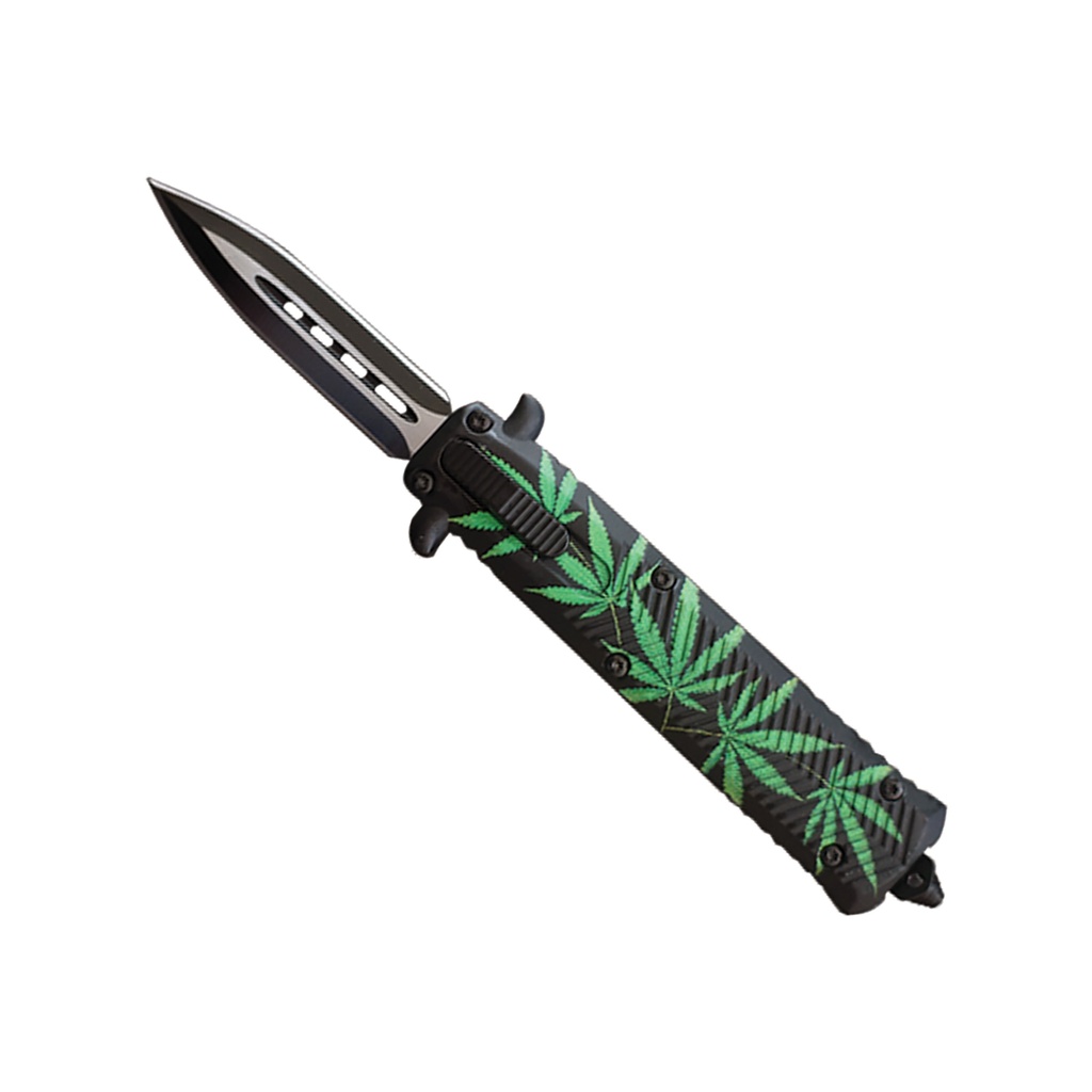 SAMPLE - Leaf-Locked Single-Action OTF Dagger - Marijuana Leaf