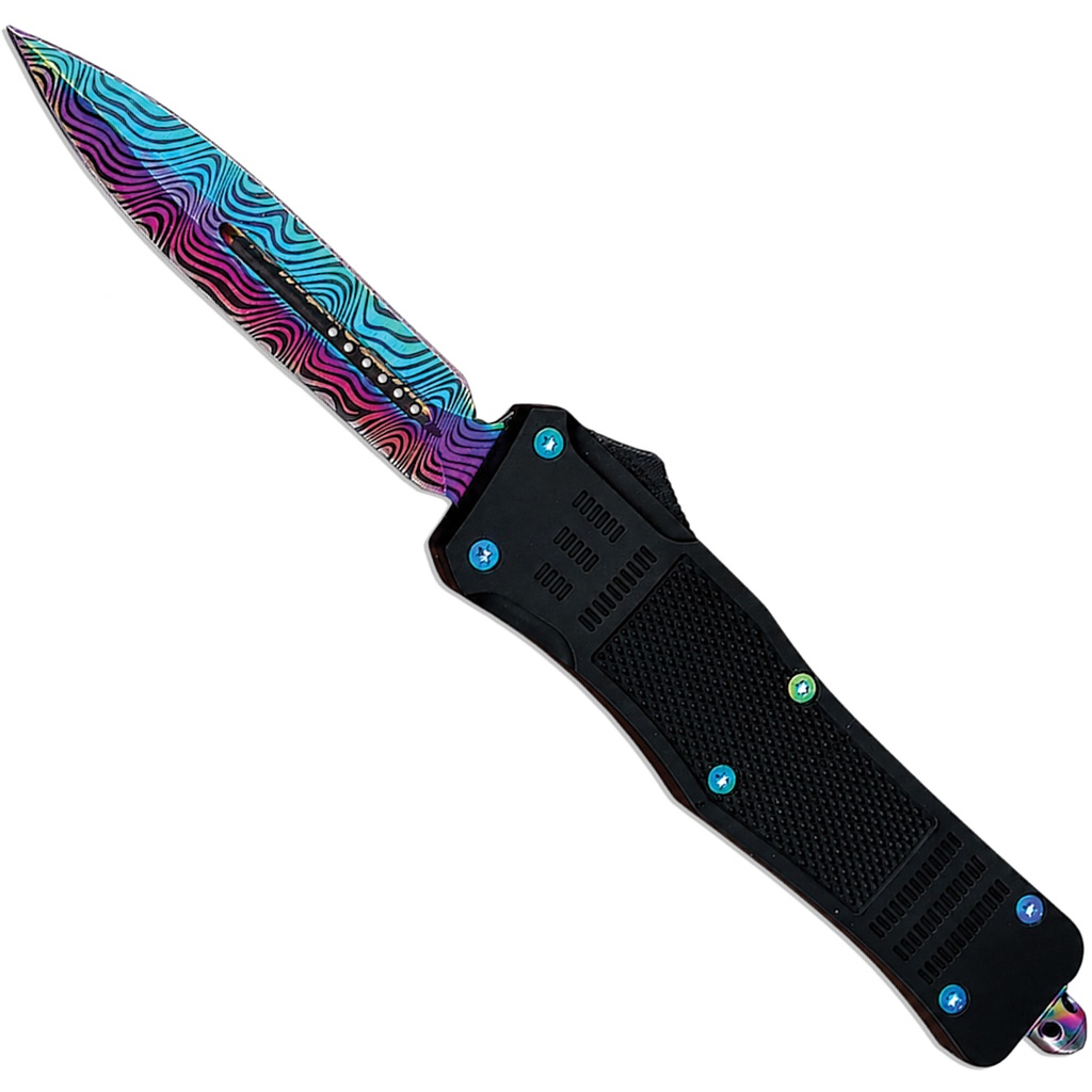 Prism Strike Double-Action OTF Knife - Rainbow Damascus