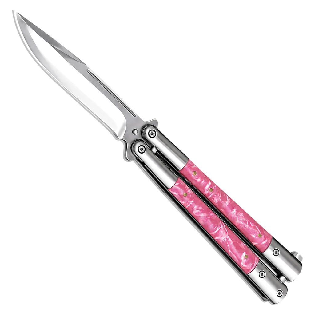 Camera-Ready Showpiece Balisong Knife - Pink Marble