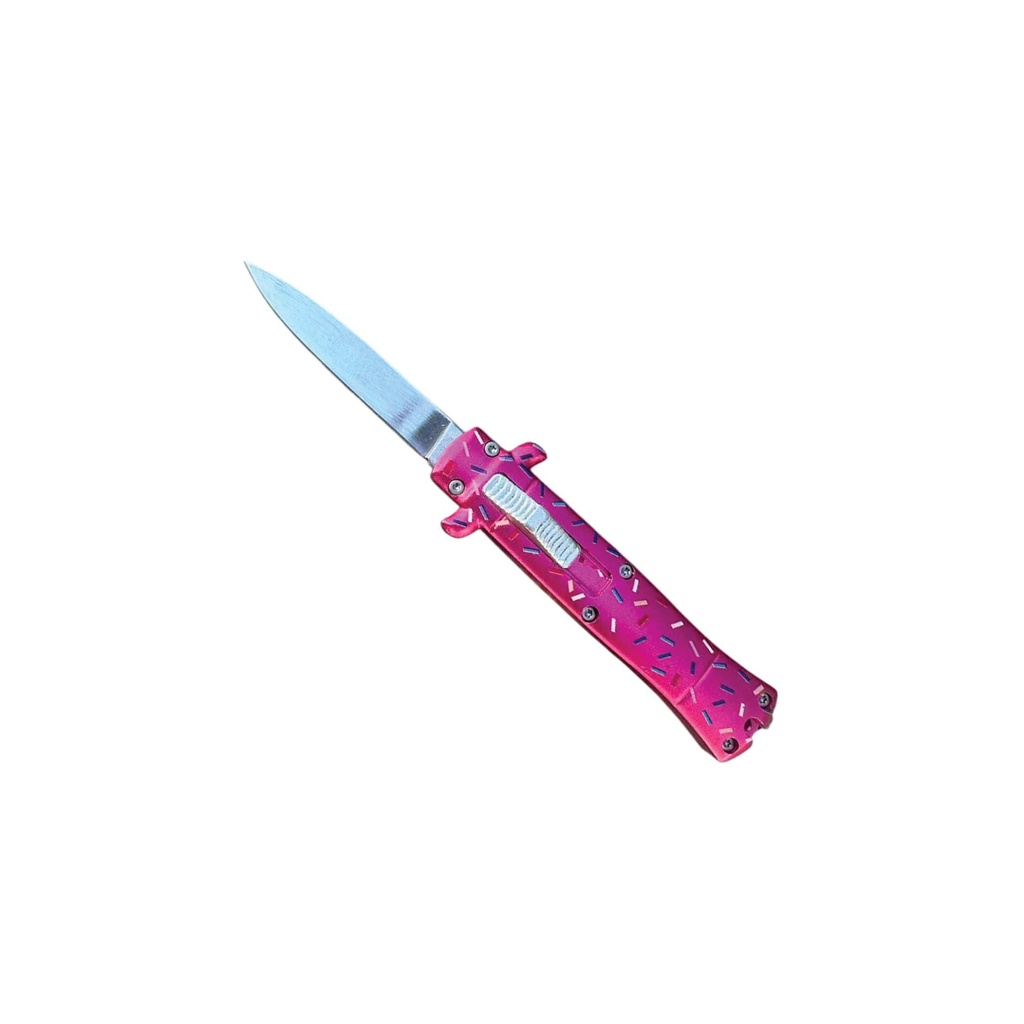 Sweet Strike Sprinkle-Pattern OTF Knife - Hot Pink Aluminum