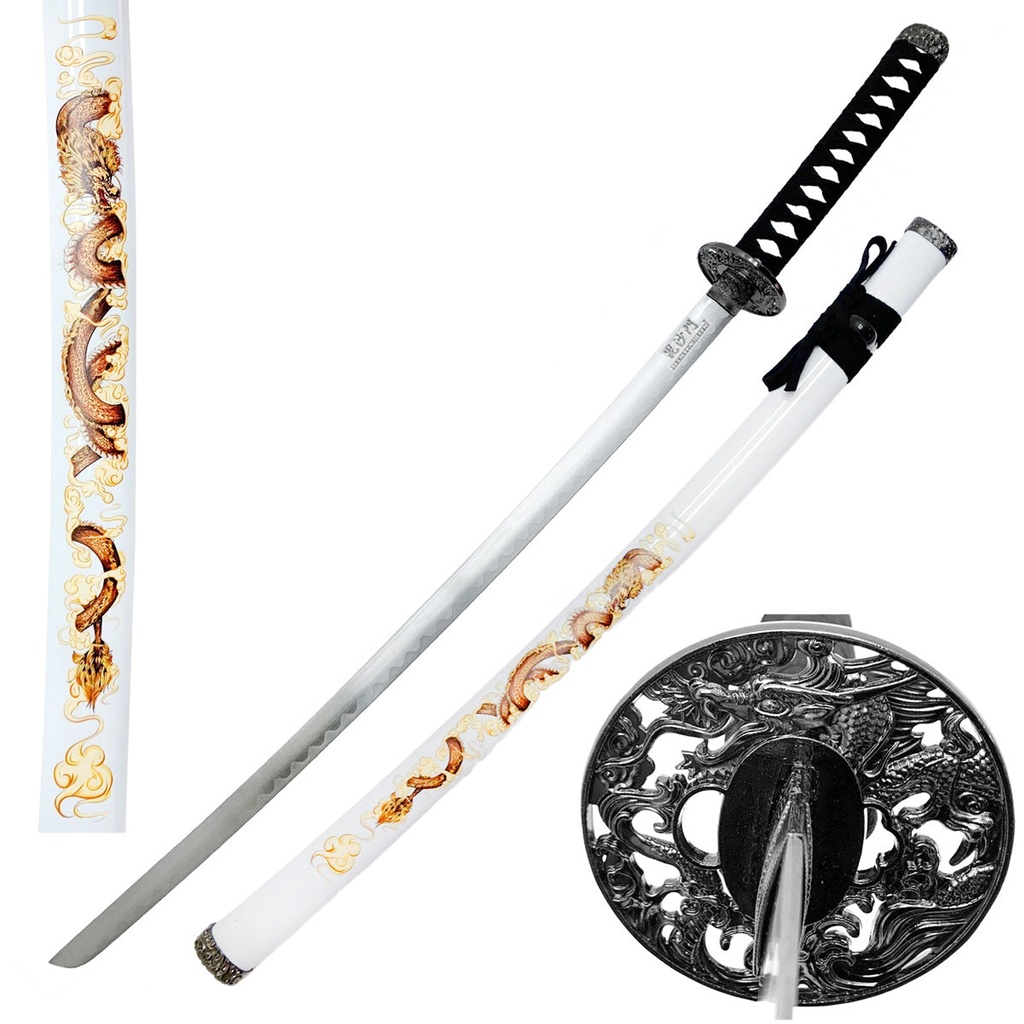 White Dragon Display Samurai Sword - White Scabbard