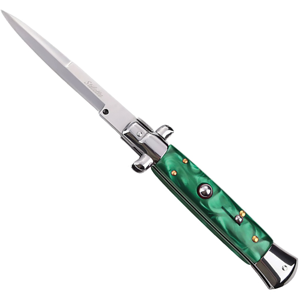 Emerald Milano Heritage Stiletto Switchblade - Green Marble Resin