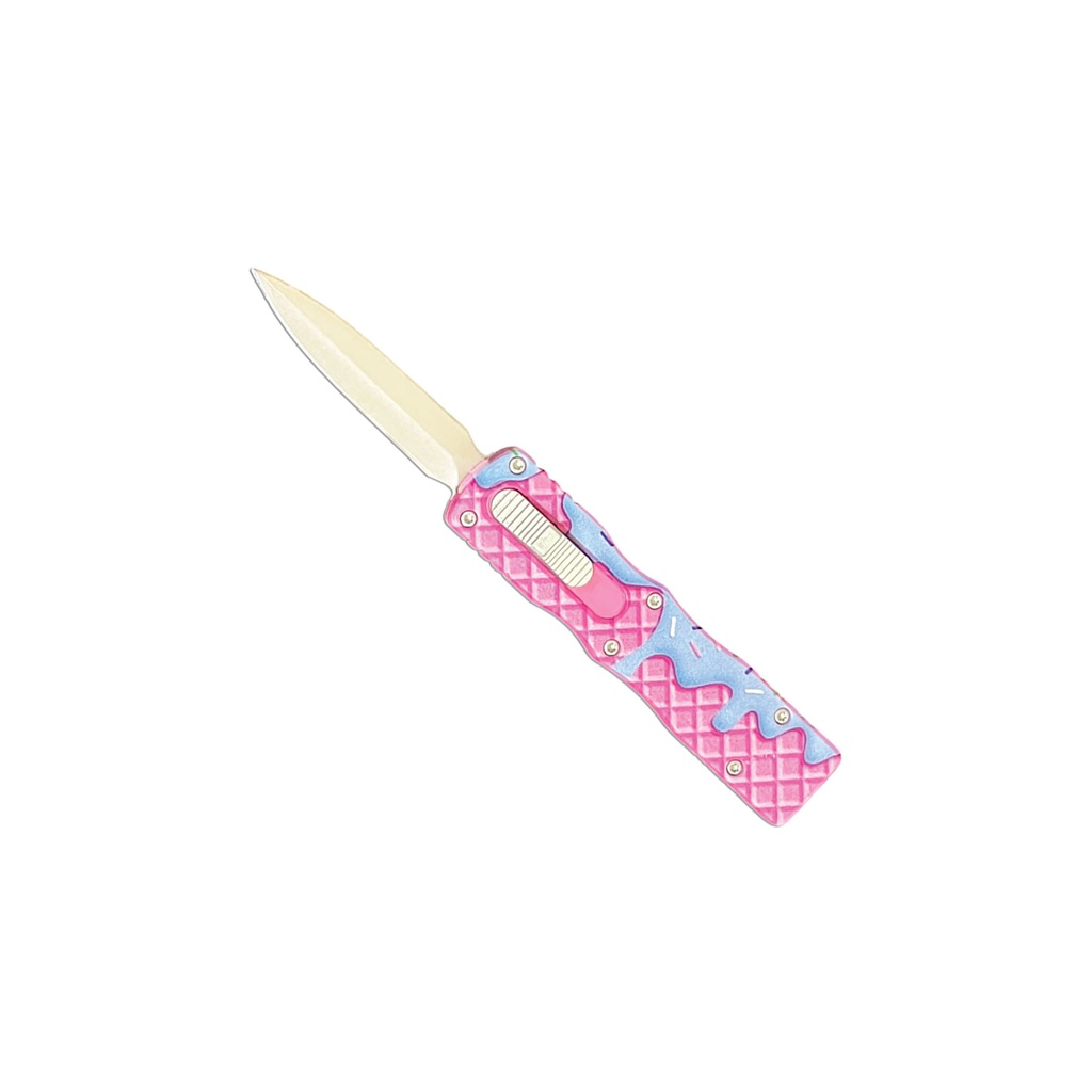 Sprinkle-Drip Double-Action Mini OTF Knife - Waffle Cone Pink