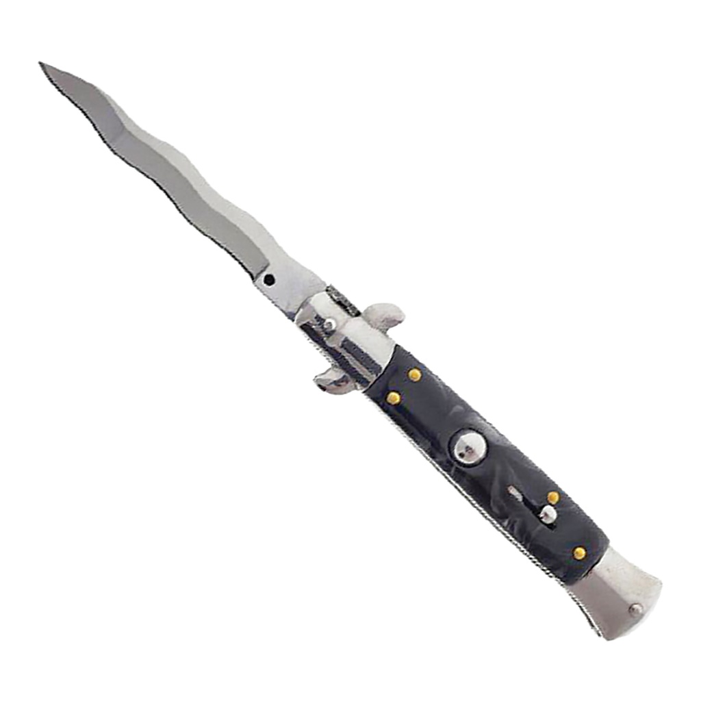 Godfather-Style Kriss-Wave Stiletto Switchblade - Midnight Black
