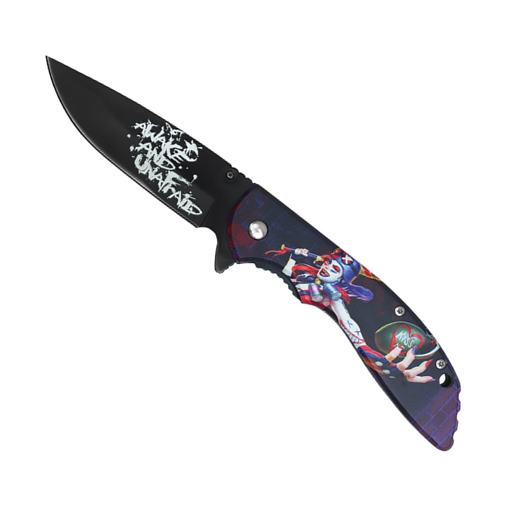 Awake Joker Girl Quick-Assist Pocket Knife - Black Blade