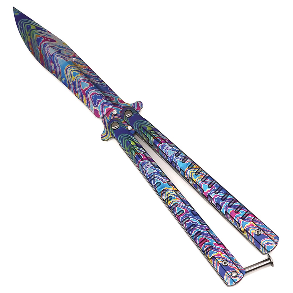 Neon Flow Balance Balisong Trainer - Rainbow Damascus
