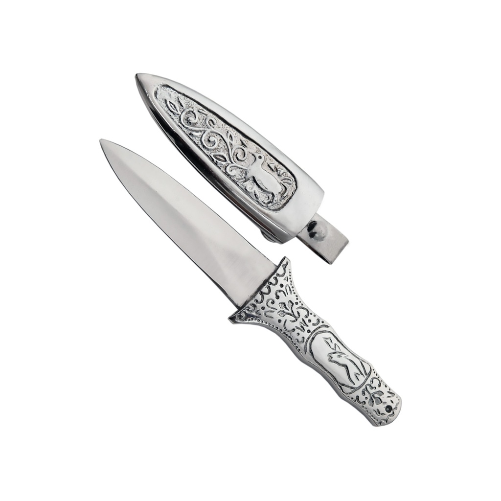 Silver Serenade Engraved Boot Knife - Ornate Silver