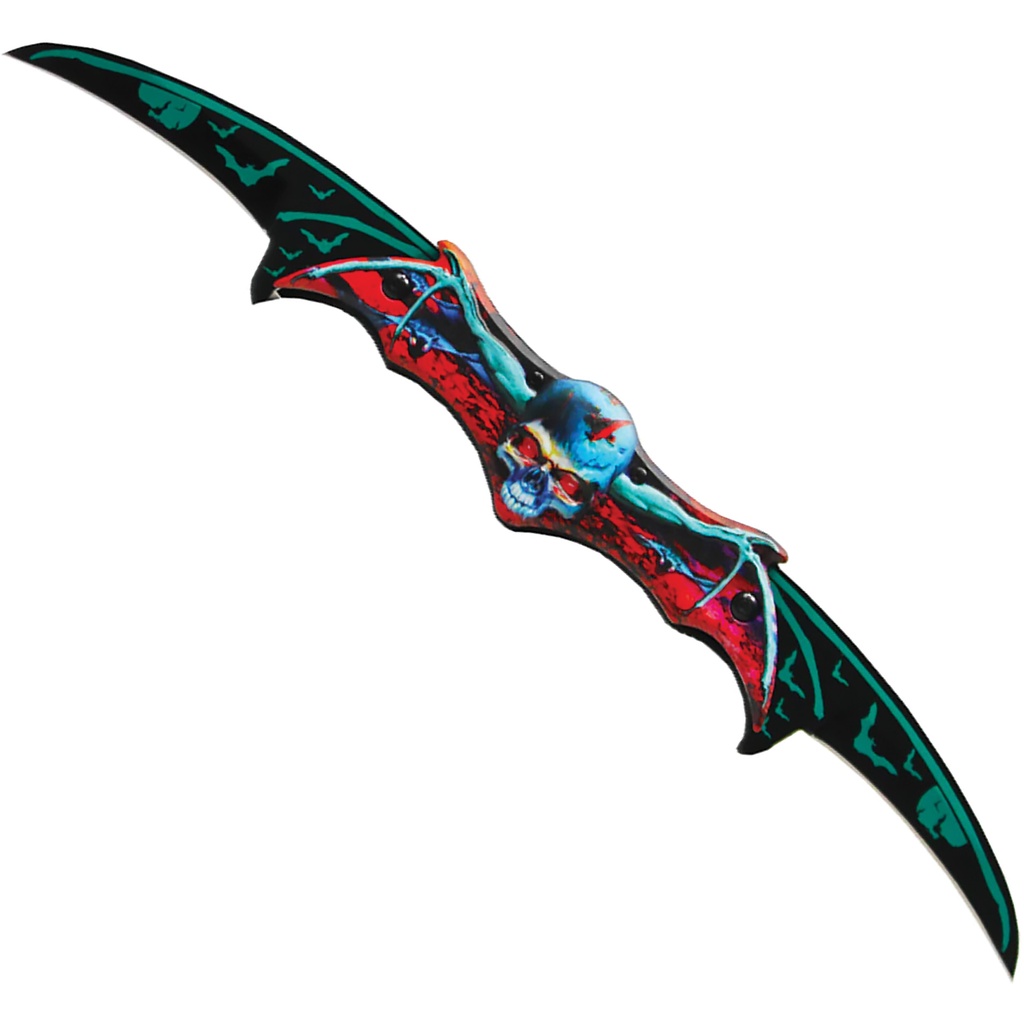 Skull Aviator Dual-Wing Assisted Opening Knife - Blue and Red