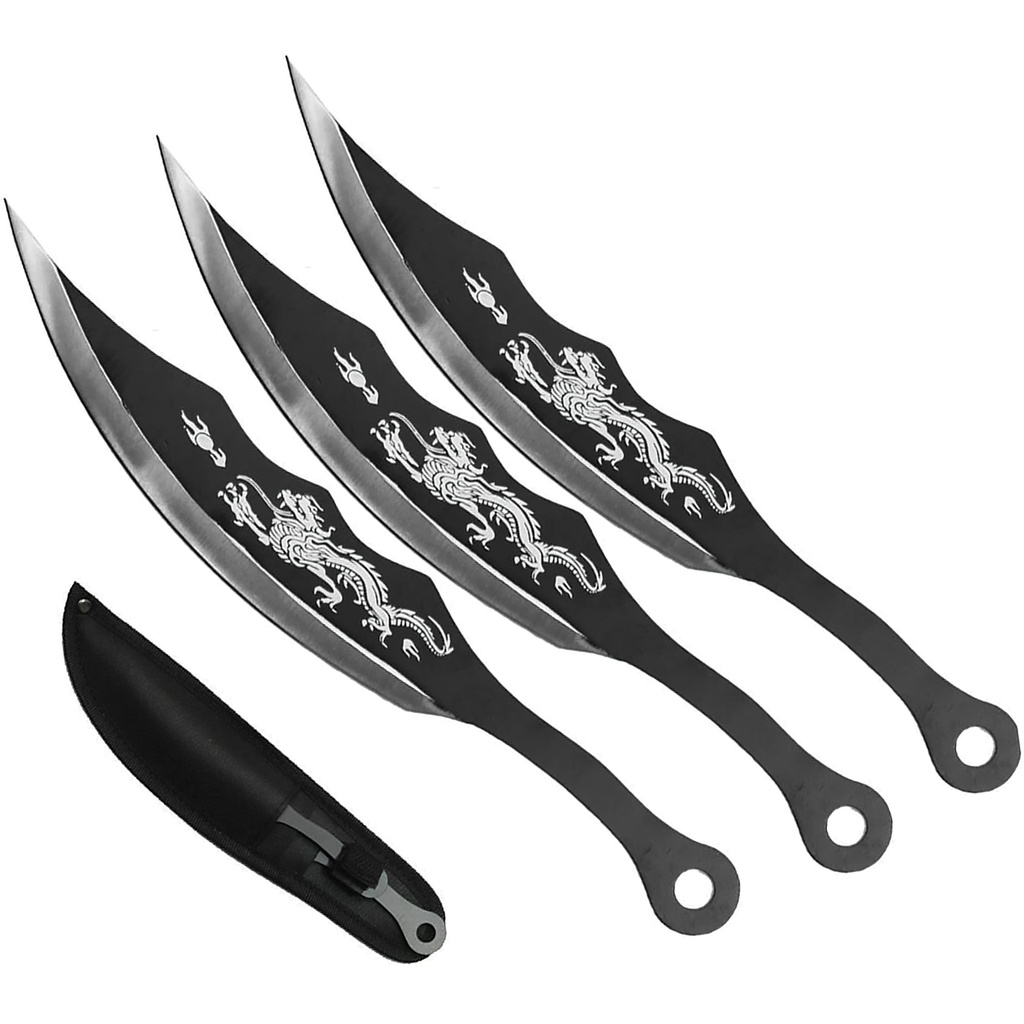 Dragon Flight Precision Throwing Knife Set - Matte Black Steel