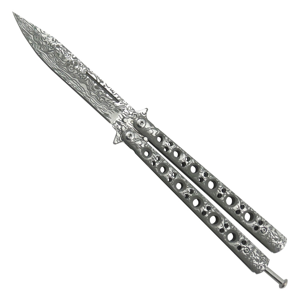 Six-Hole Momentum Precision Butterfly Knife - Damascus Etch