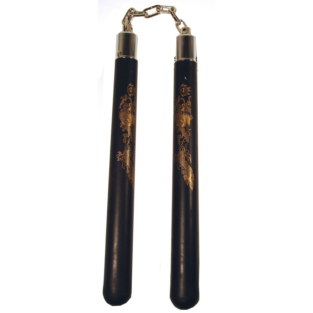 Golden Dragon Flow Training Nunchucks - Black Rubber