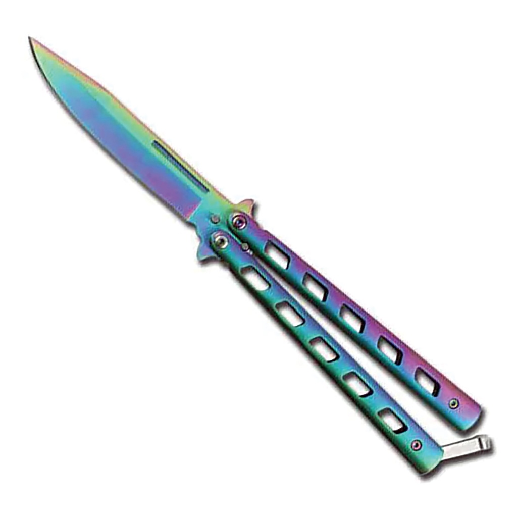 Prism Parallelogram Flip-Ready Butterfly Knife - Rainbow Steel