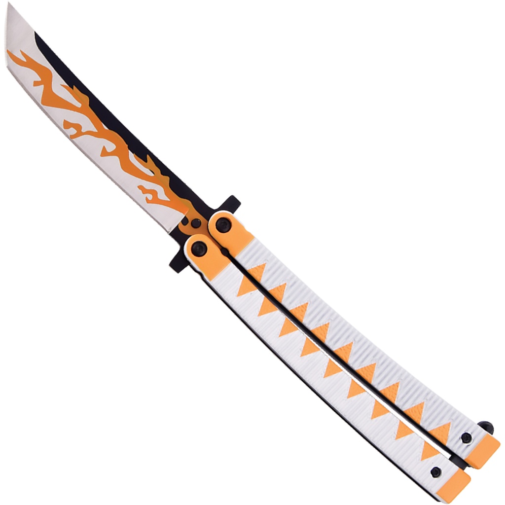Flame Wing Sigil Precision Butterfly Knife - Orange/White Aluminum