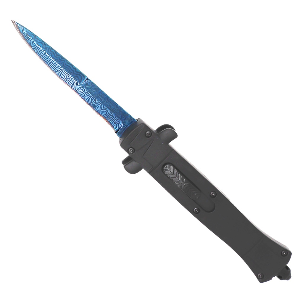 Azure Viper Single-Action OTF Knife - Blue Damascus