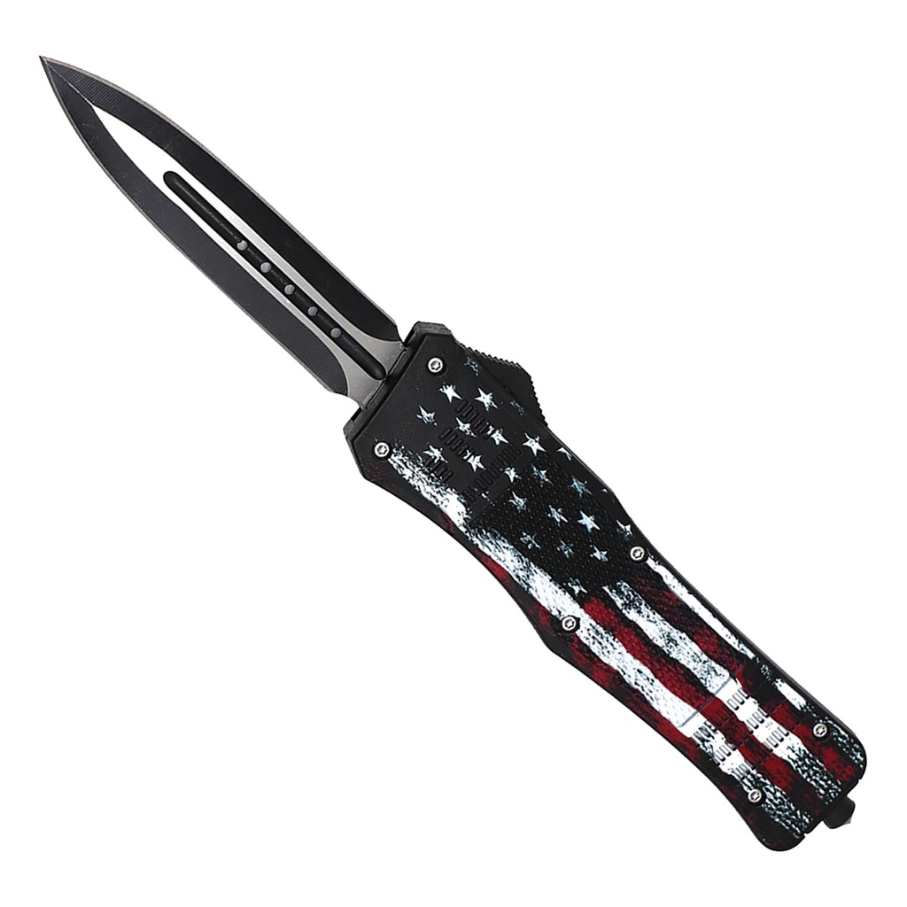 Field‑Weathered Patriot Rapid‑Deploy OTF Knife - USA Flag