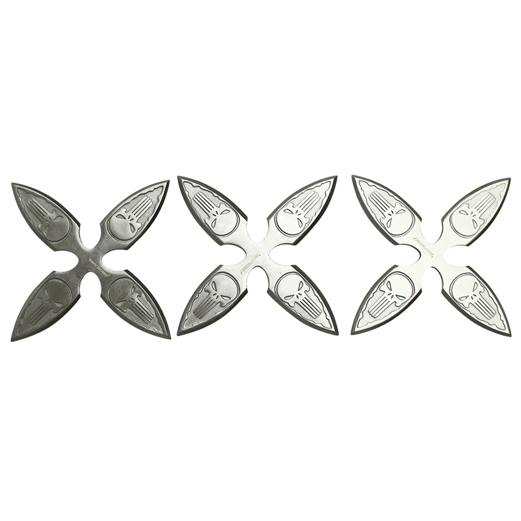 Skullmark Balanced Quad-Point Throwing Star Set - Silver