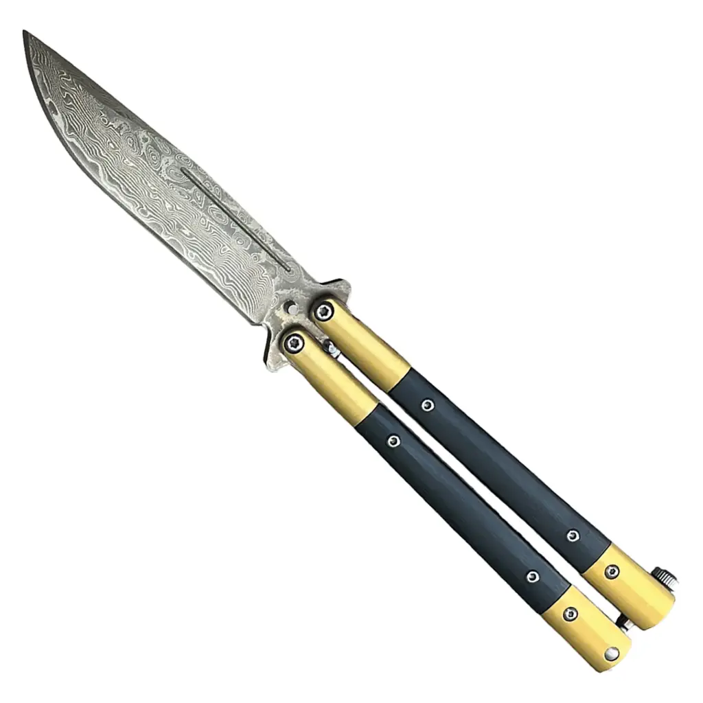 Verdant River Balance Butterfly Knife - Wood Inlay Damascus