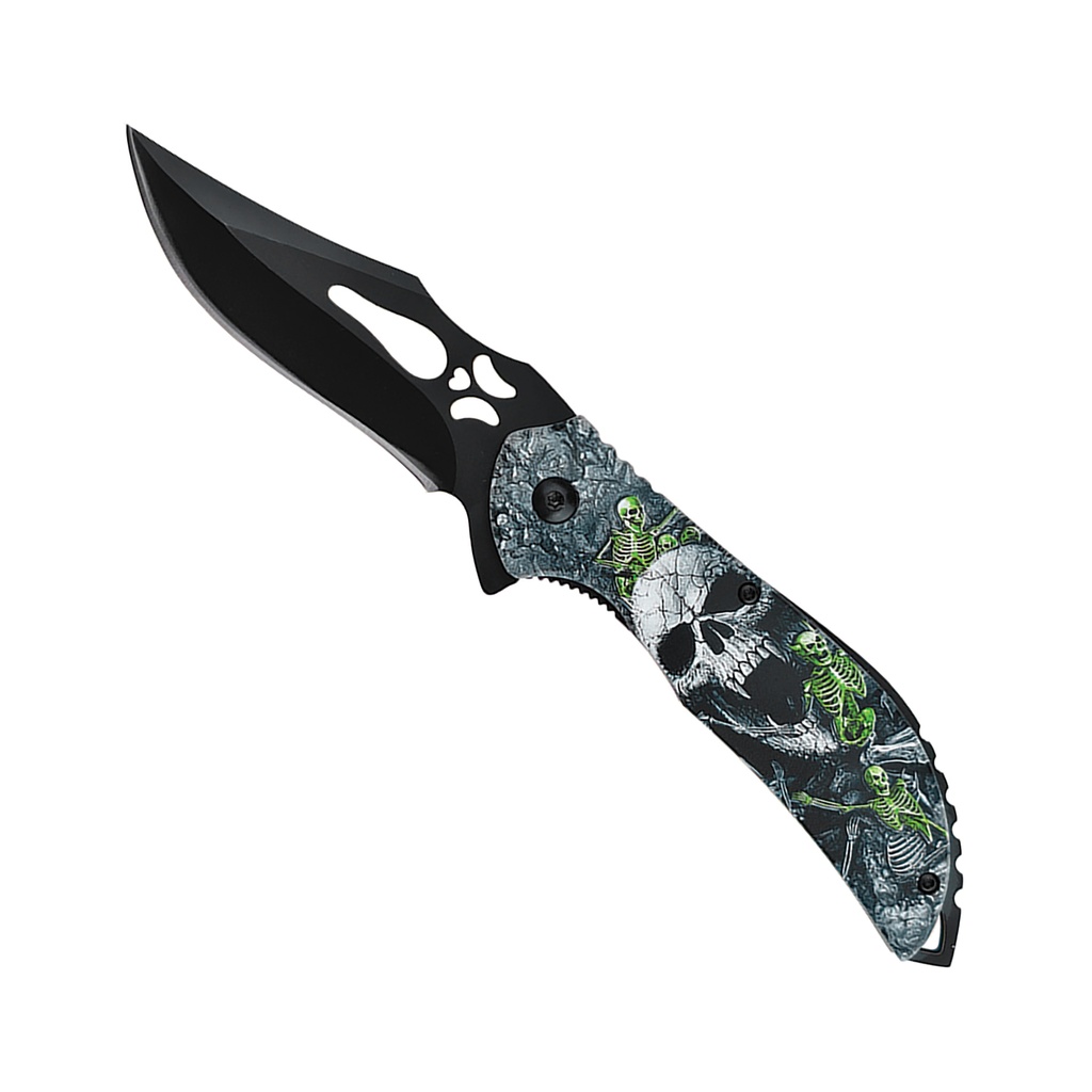 Venom Shroud Skull-Embossed Spring Assisted Knife - Toxic Green