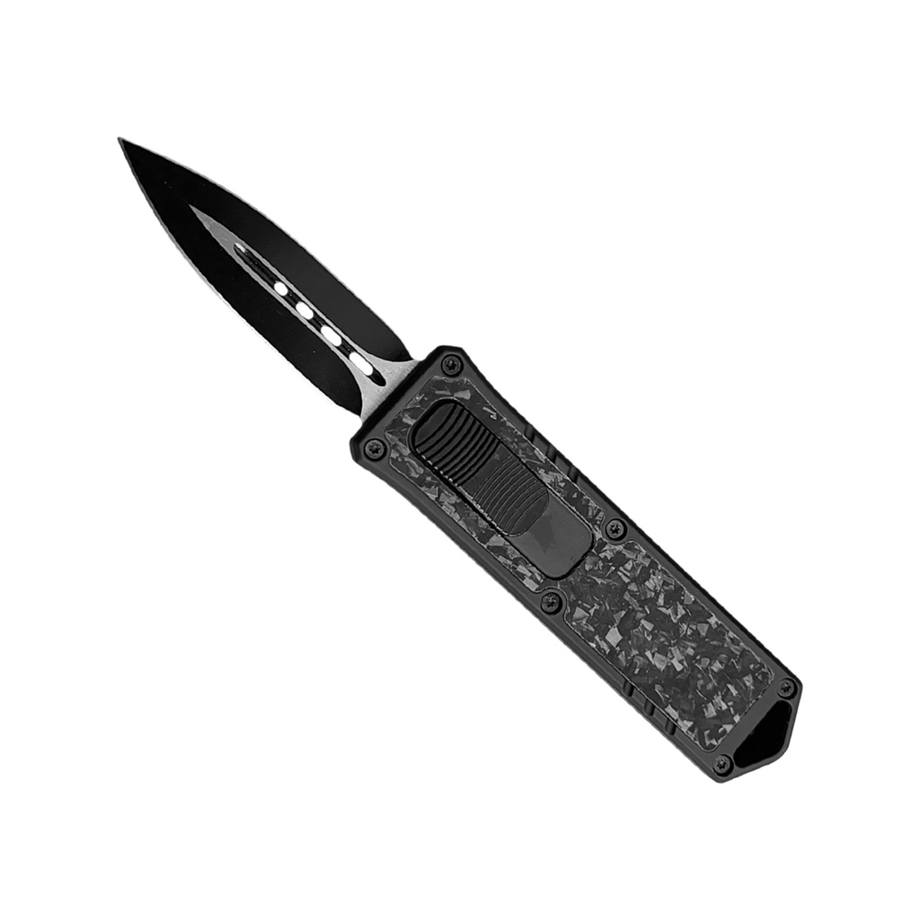 Marbled Shadow Micro-Deploy Double Action OTF Knife - Forged Carbon Black