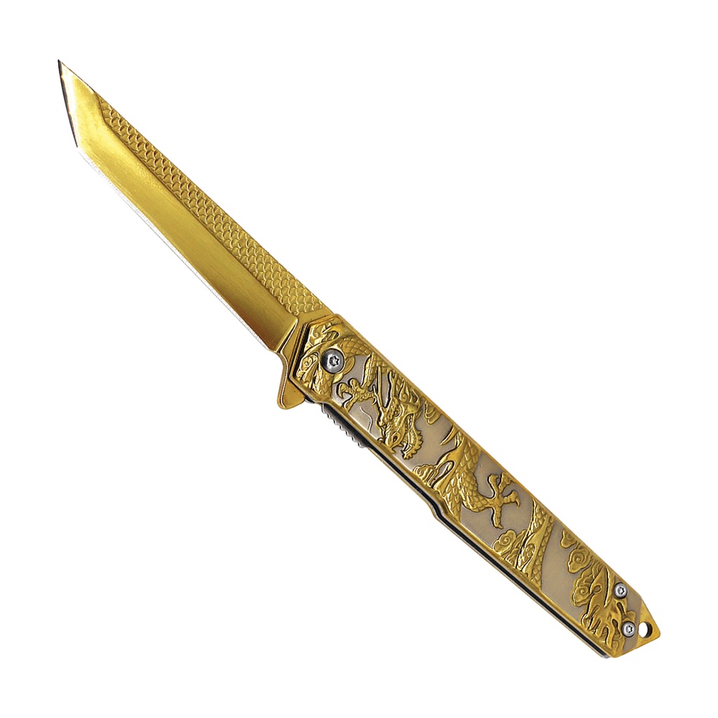 Golden Dragon Quick-Strike Spring Assisted Knife - Gold Blade