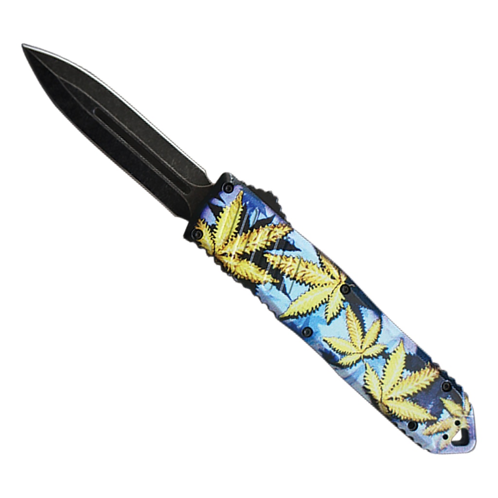 Emerald Leaf Symmetry Double Edge OTF Knife - Stonewash Steel