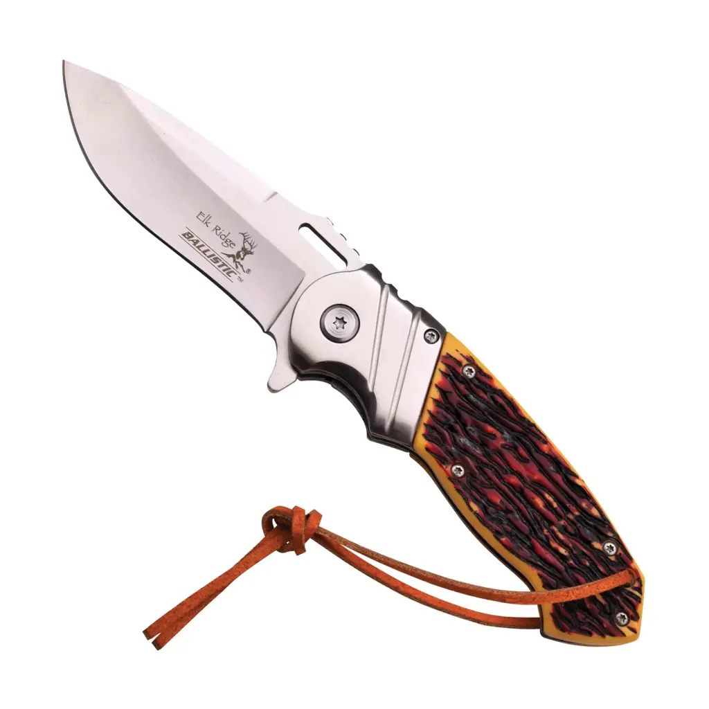 Spring-Assisted Stag Handle Knife with Drop Point Blade