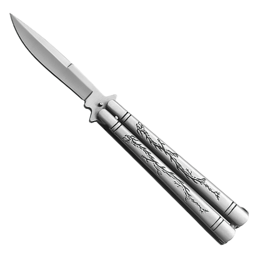 Sky Serpent Etched Handle Balisong Knife - Silver