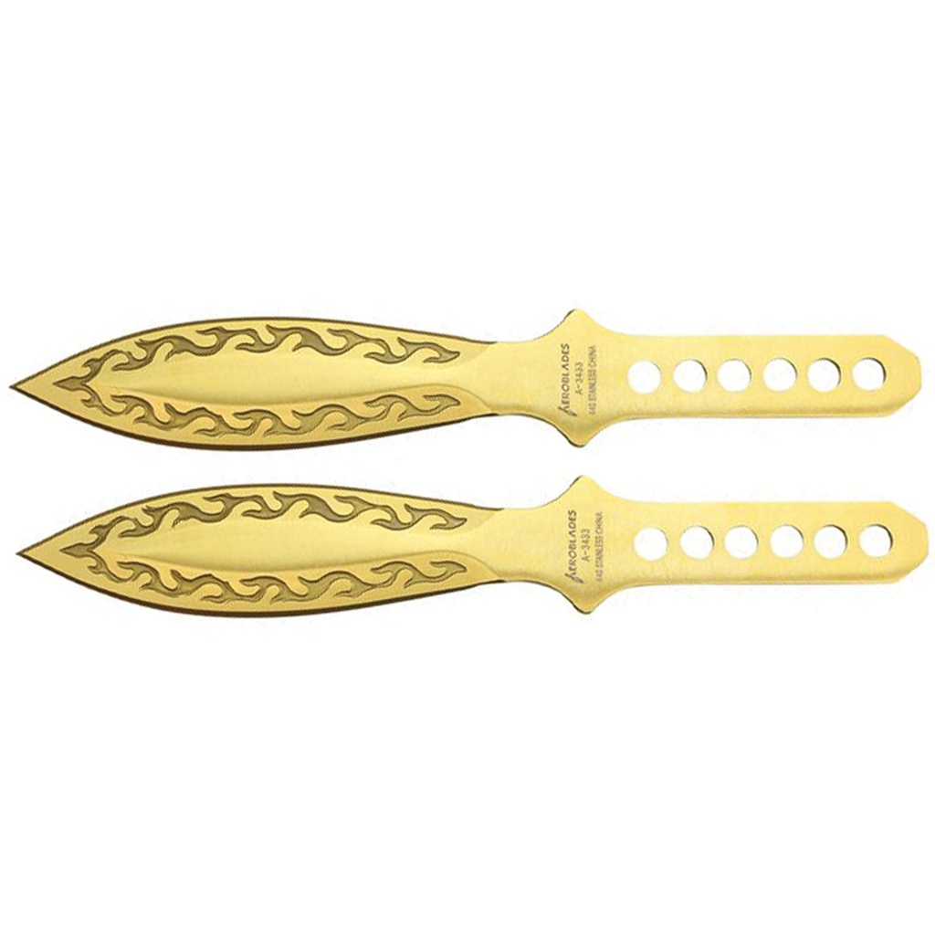 Blazing Twin Flight Throwing Knife Set - Gold Steel