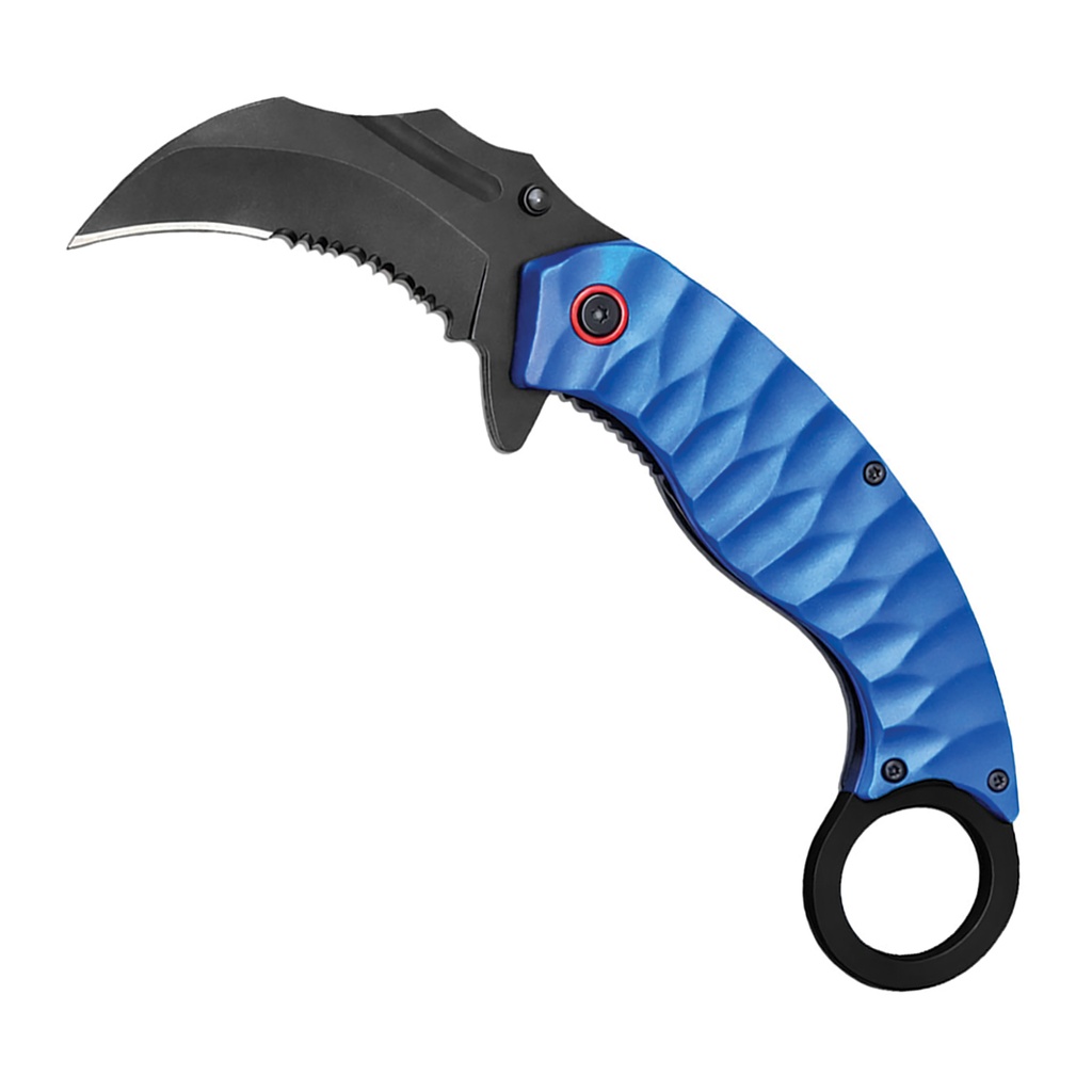 Talon Ring Rapid-Deploy Spring Assisted Karambit Knife - Blue Aluminum