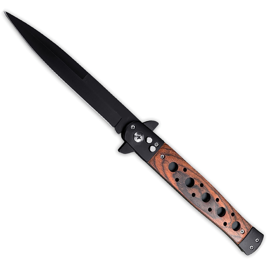 Midnight Stiletto Quick-Deploy Automatic Knife - Wood Handle