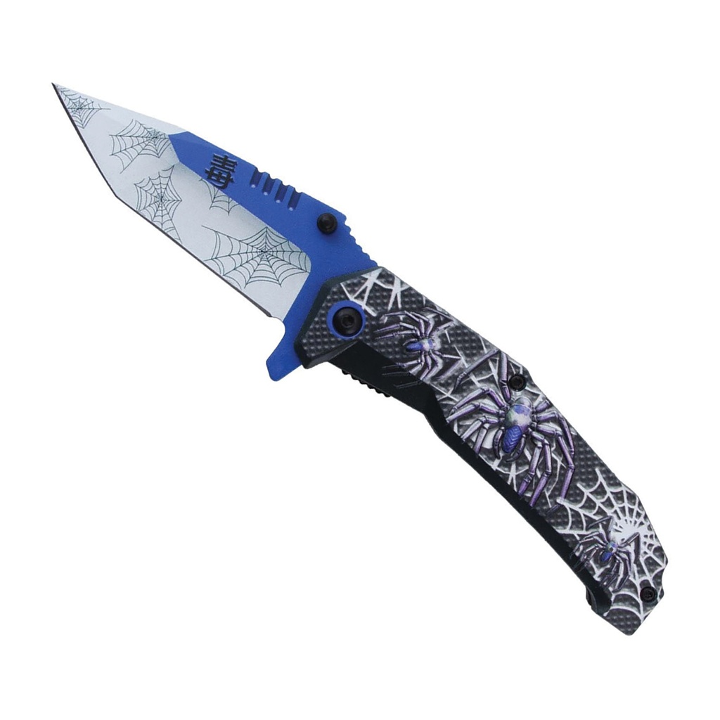 Spider Web Surge Assist-Open Folding Knife - Blue Silver
