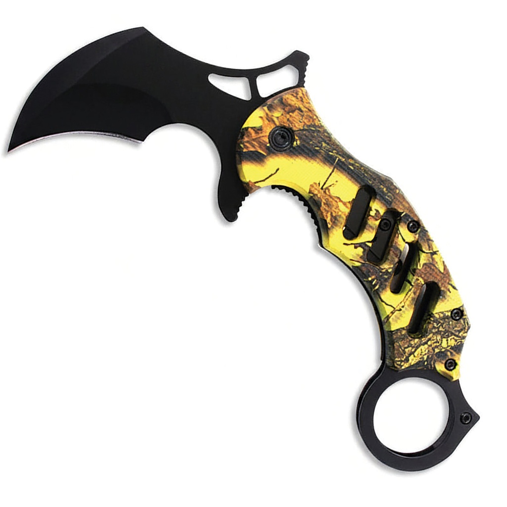 Blaze Talon Assist-Open Karambit Folding Knife - Yellow Woodland Camo